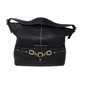 Carbotti Black Hobo Satchel Pebbled Leather Bag